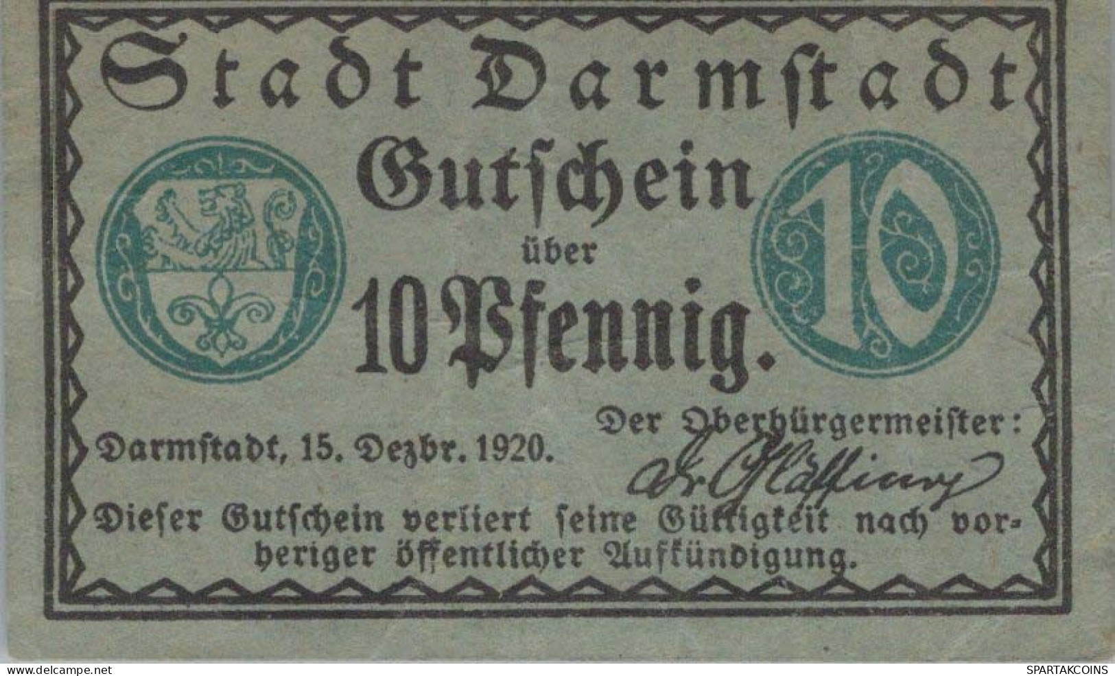 10 PFENNIG 1920 Stadt DARMSTADT Hesse UNC DEUTSCHLAND Notgeld Banknote #PA422 - [11] Emissions Locales