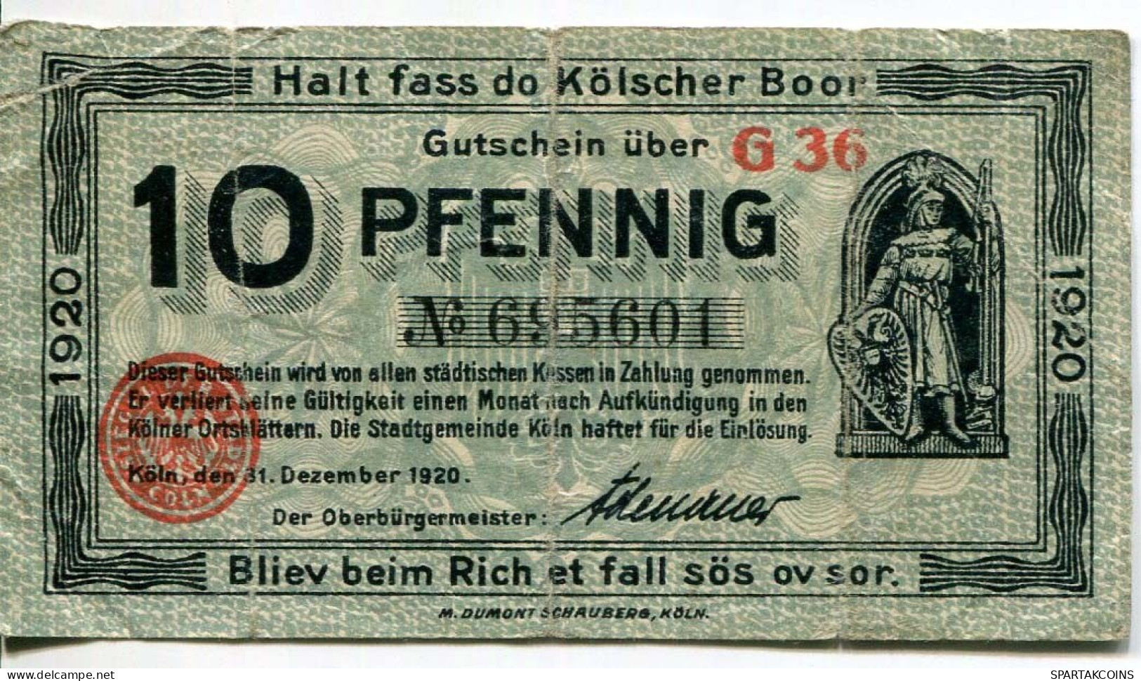 10 PFENNIG 1920 Stadt COLOGNE Rhine DEUTSCHLAND Notgeld Papiergeld Banknote #PL864 - [11] Local Banknote Issues