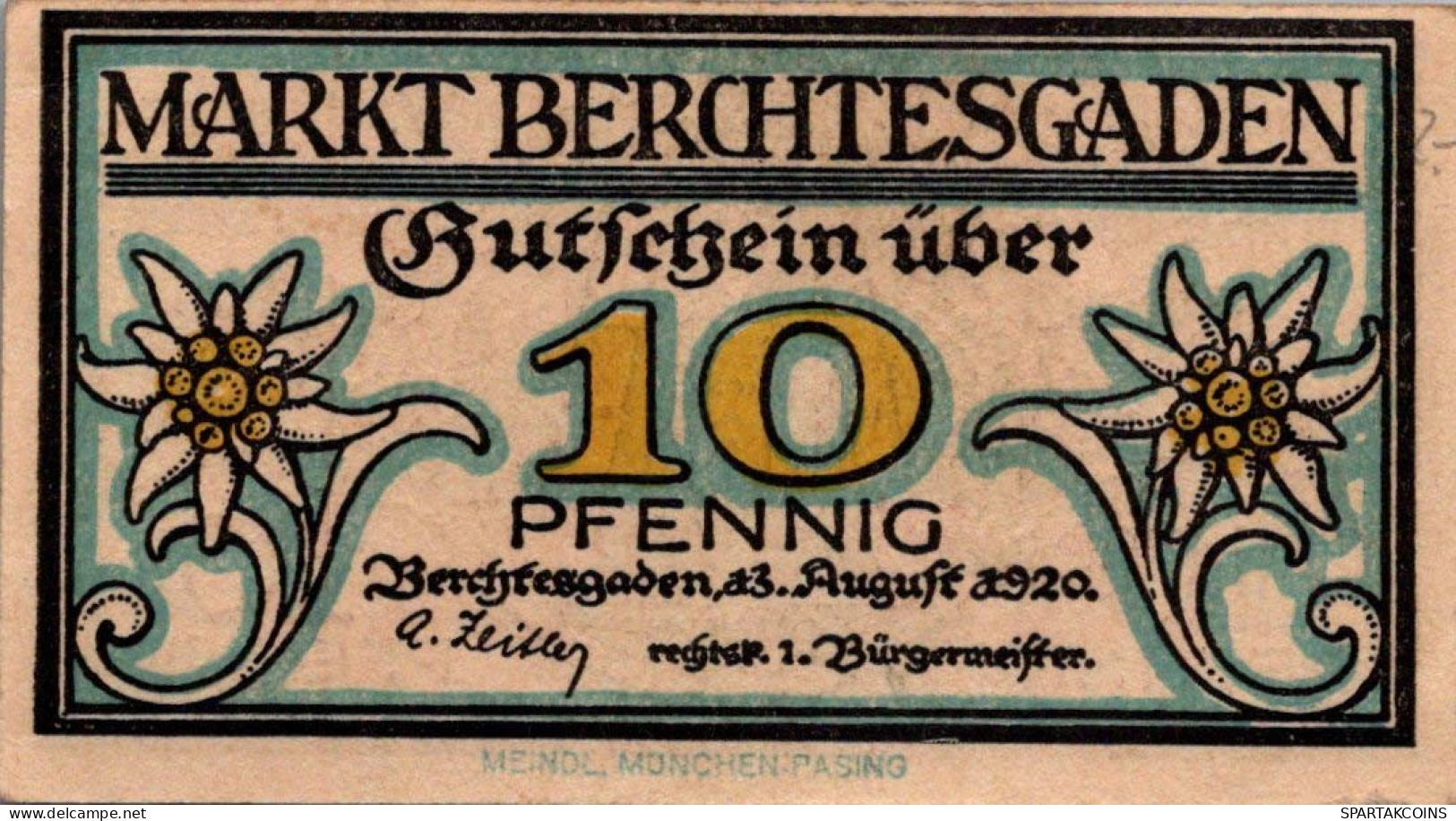 10 PFENNIG 1920 Stadt BERCHTESGADEN Bavaria DEUTSCHLAND Notgeld Banknote #PG250 - [11] Local Banknote Issues