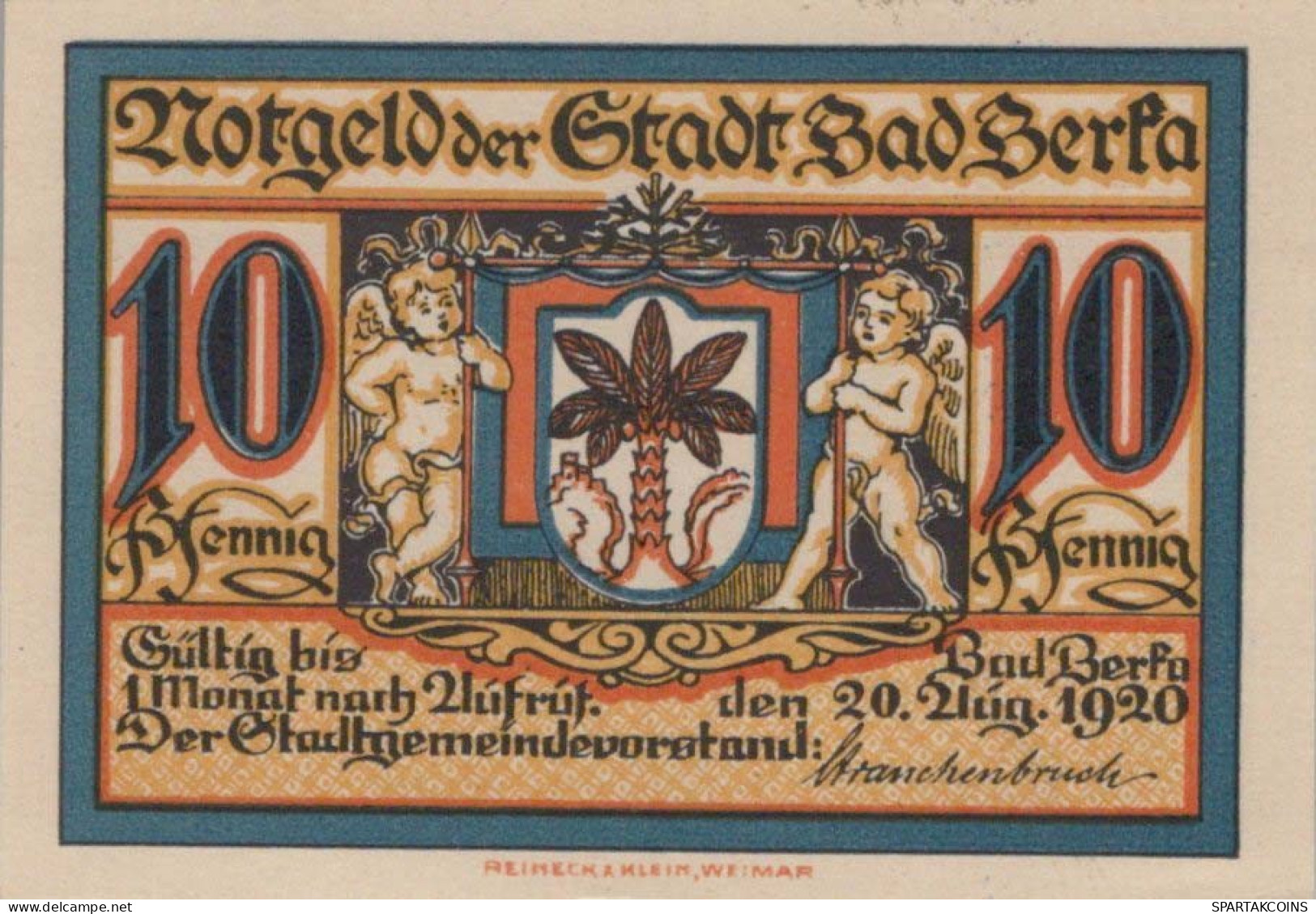 10 PFENNIG 1920 Stadt BAD BERKA Thuringia UNC DEUTSCHLAND Notgeld #PA170 - [11] Local Banknote Issues