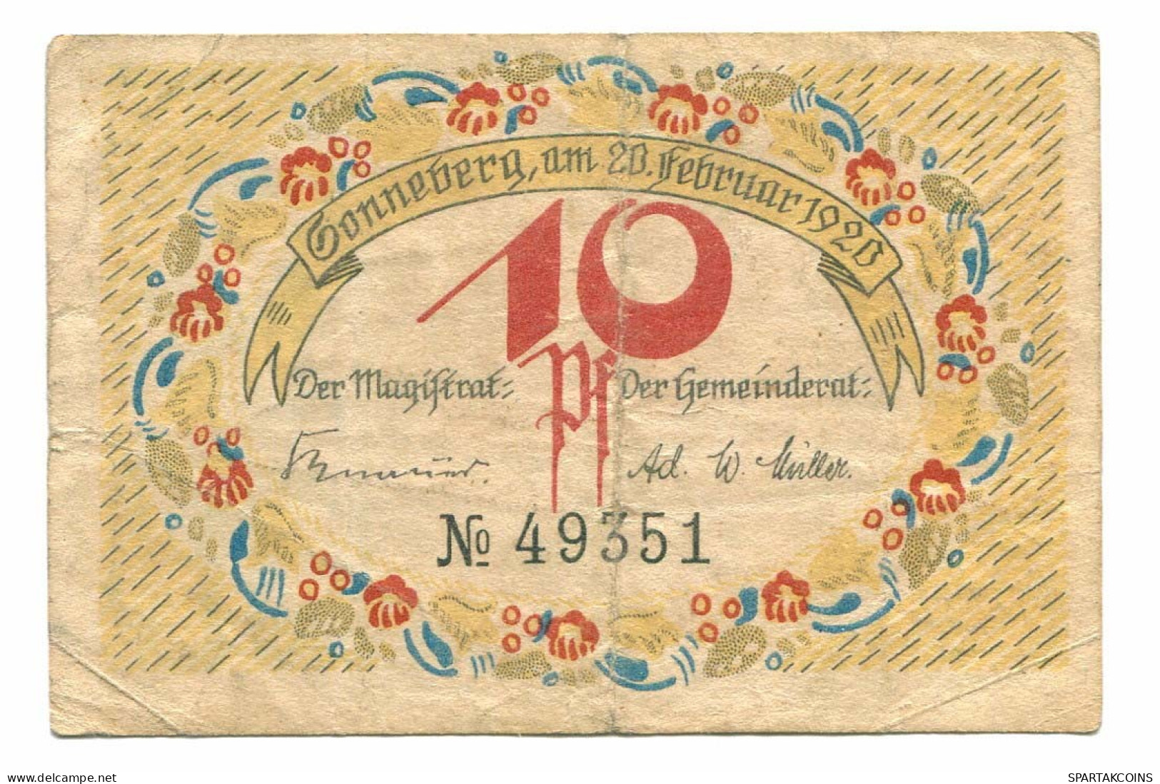 10 Pfennig 1920 SONNEBERG DEUTSCHLAND Notgeld Papiergeld Banknote #P10691 - [11] Emissions Locales