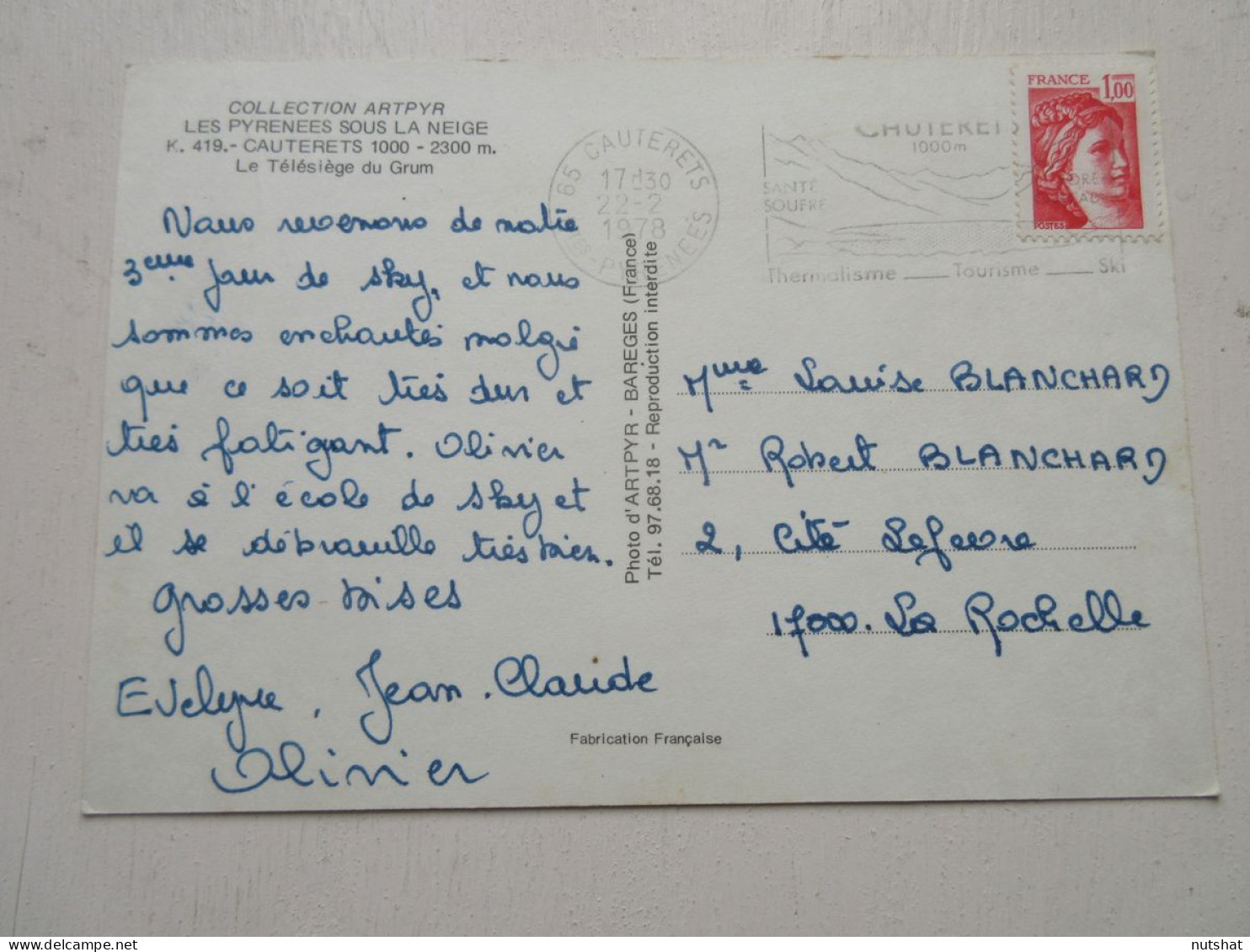 CP CARTE POSTALE HAUTES PYRENEES CAUTERETS Le TELESIEGE Du GRUM                  - Cauterets