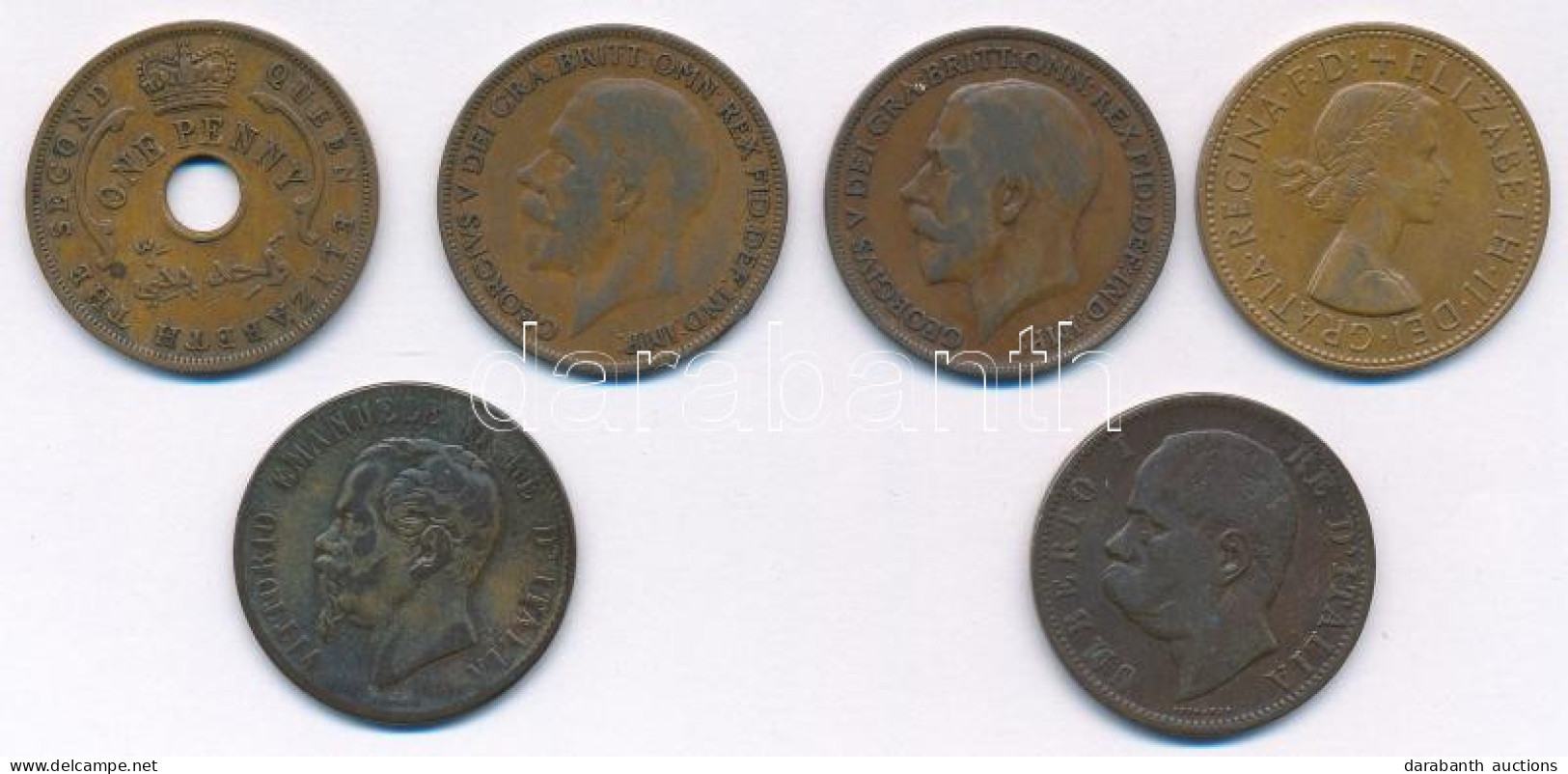 Vegyes: Brit Nyugat-Afrika 1956. 1p Bronz + Nagy-Britannia 1921-1963. 1p Bronz (3xklf) + Olaszország 1867-1894. 10c Bron - Non Classés