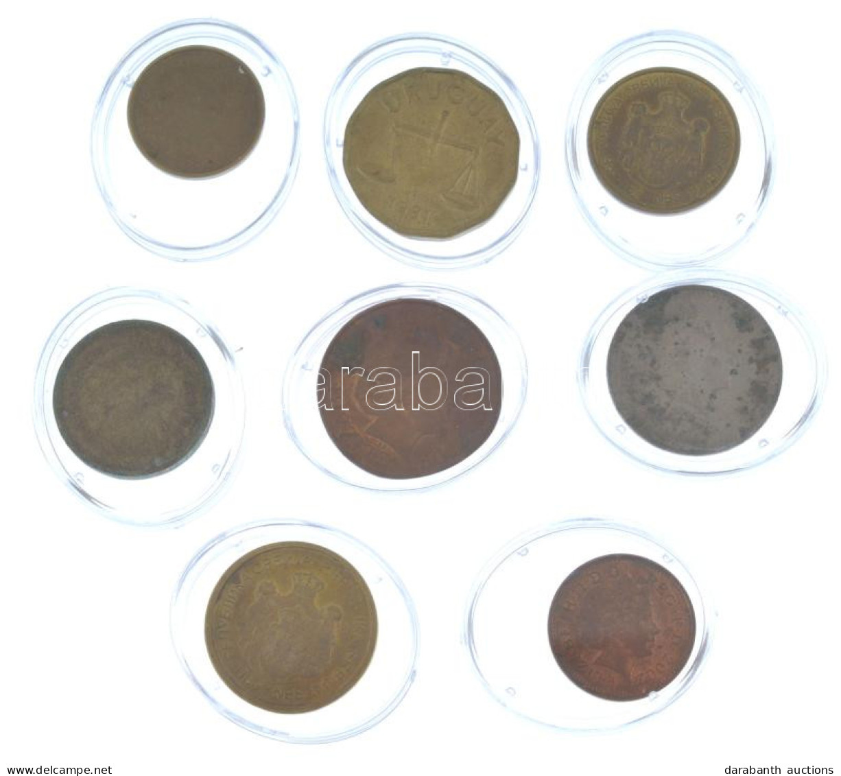 8db Vegyes Külföldi Fémpénz Kapszulákban, Közte Szerbia, Uruguay, Nagy-Britannia T:AU-VF Patina 8pcs Of Mixed Coins In C - Unclassified