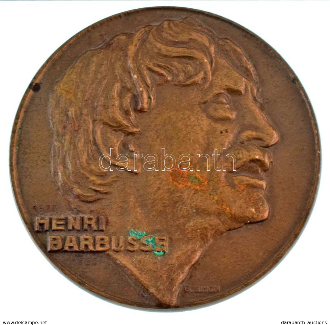 Franciaország 1969. "Henri Barbusse" Kétoldalas Bronz Emlékérem, Peremén "BRONZE" Anyagjelzéssel. Szign.: G. Simon (76mm - Ohne Zuordnung