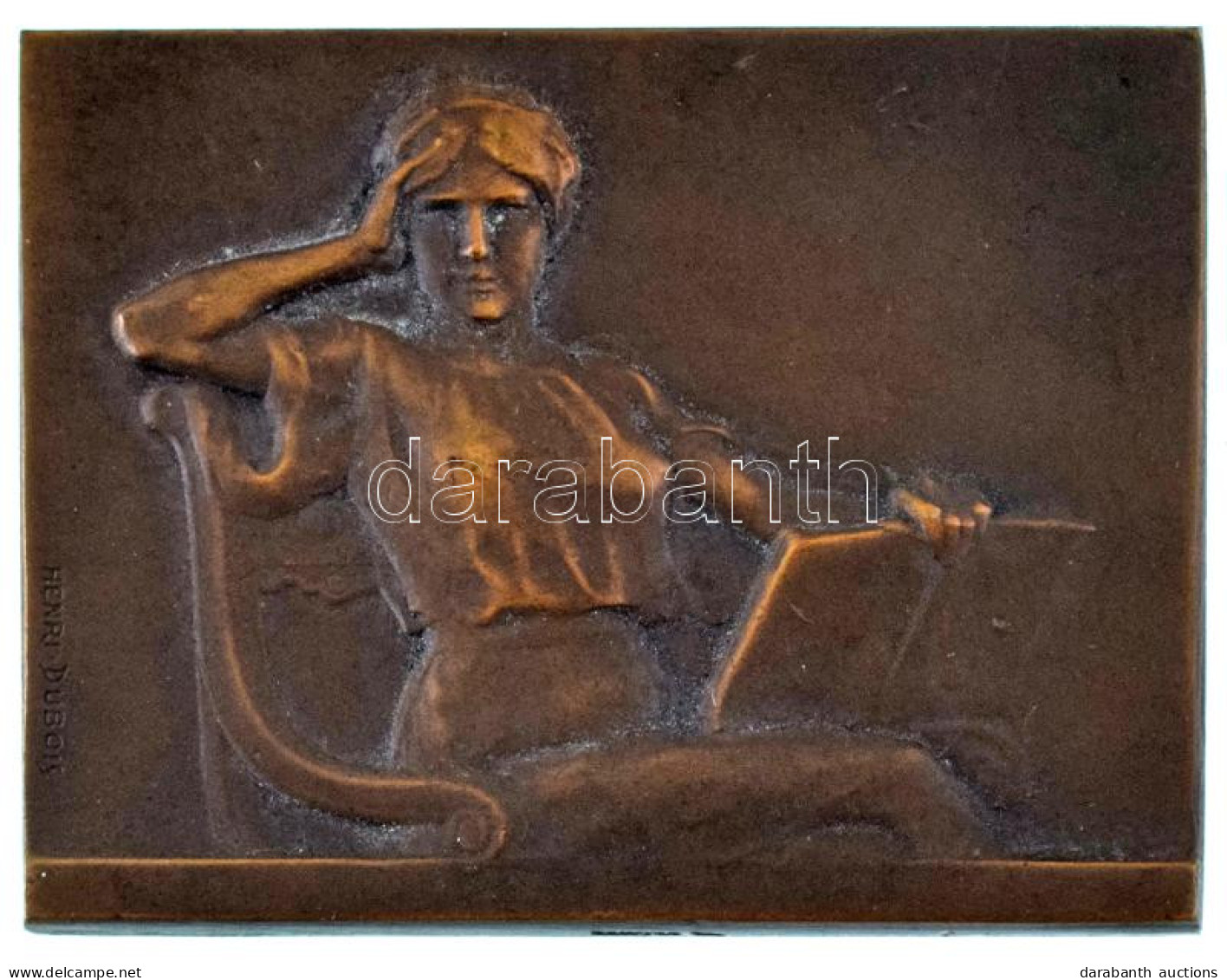 Franciaország DN "Nő Könyvvel" Kétoldalas Bronz Plakett. Szign.: Henri Dubois (41x51mm) T:AU,XF Patina France ND "Woman  - Non Classés