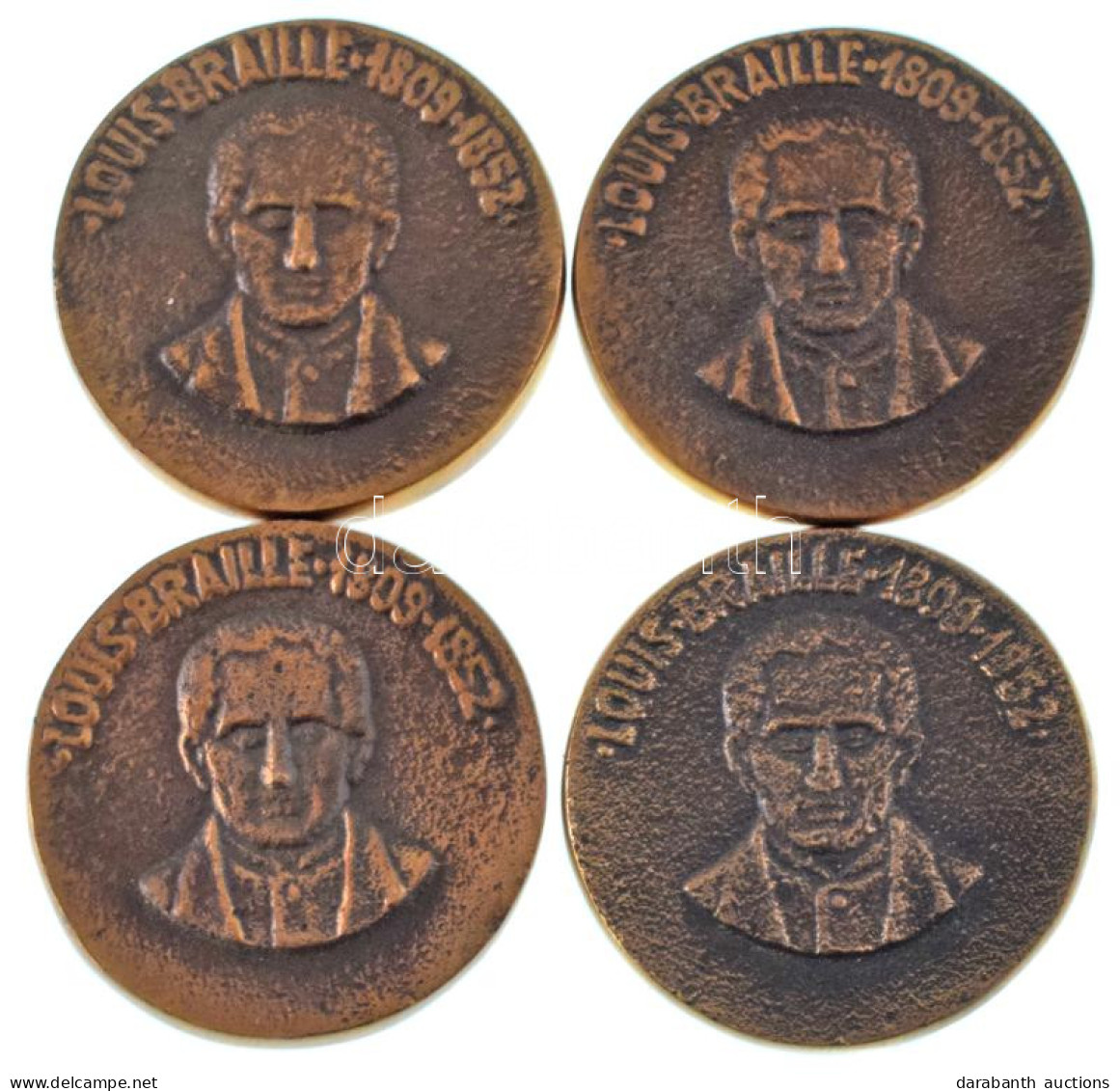 ~1990. "Louis Braille 1809-1852" Kétoldalas Bronz Emlékérem (4x) (35mm) T:AU ~1990. "Louis Braille 1809-1852" Two-sided  - Unclassified