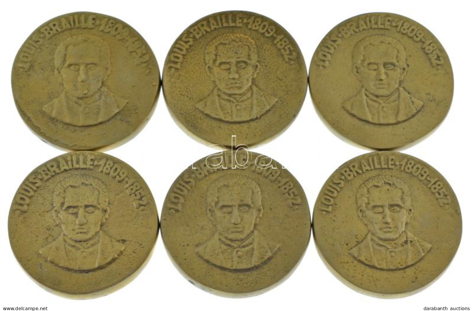 ~1990. "Louis Braille 1809-1852" Kétoldalas Bronz Emlékérem (6x) (35mm) T:1- ~1990. "Louis Braille 1809-1852" Two-sided  - Ohne Zuordnung