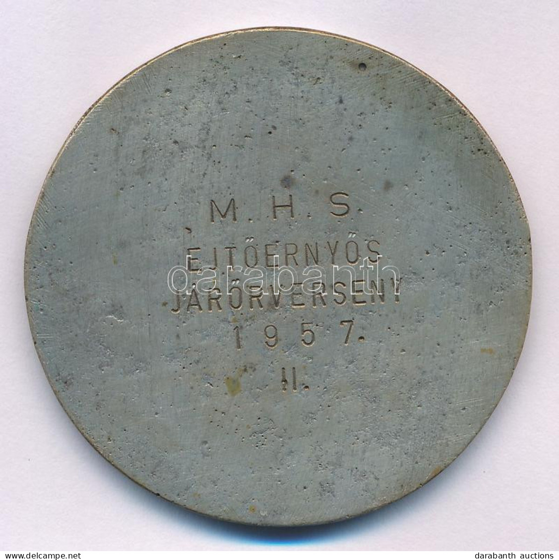 1957. "M.H.S. Ejtőernyős Járőrverseny 1957 II." Fém Emlékérem, Hátoldalon Gravírozva (51mm) T:AU,XF - Unclassified