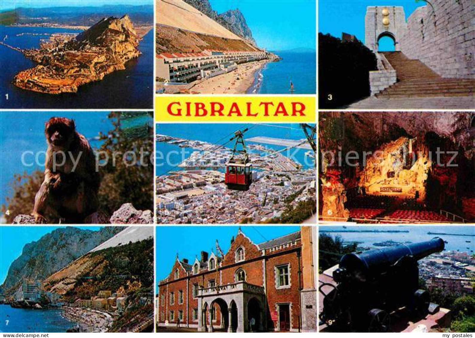 72720520 Gibraltar Strand Kanone Affe Strand Hotelanlagen Grotte Stadtansichten  - Gibraltar