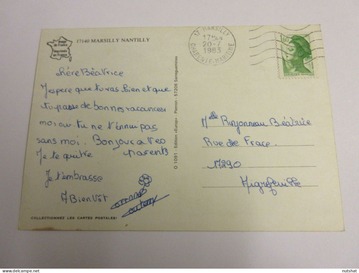 CP CARTE POSTALE CHARENTE MARITIME MARSILLY NANTILLY - Ecrite En 1983. - Other & Unclassified