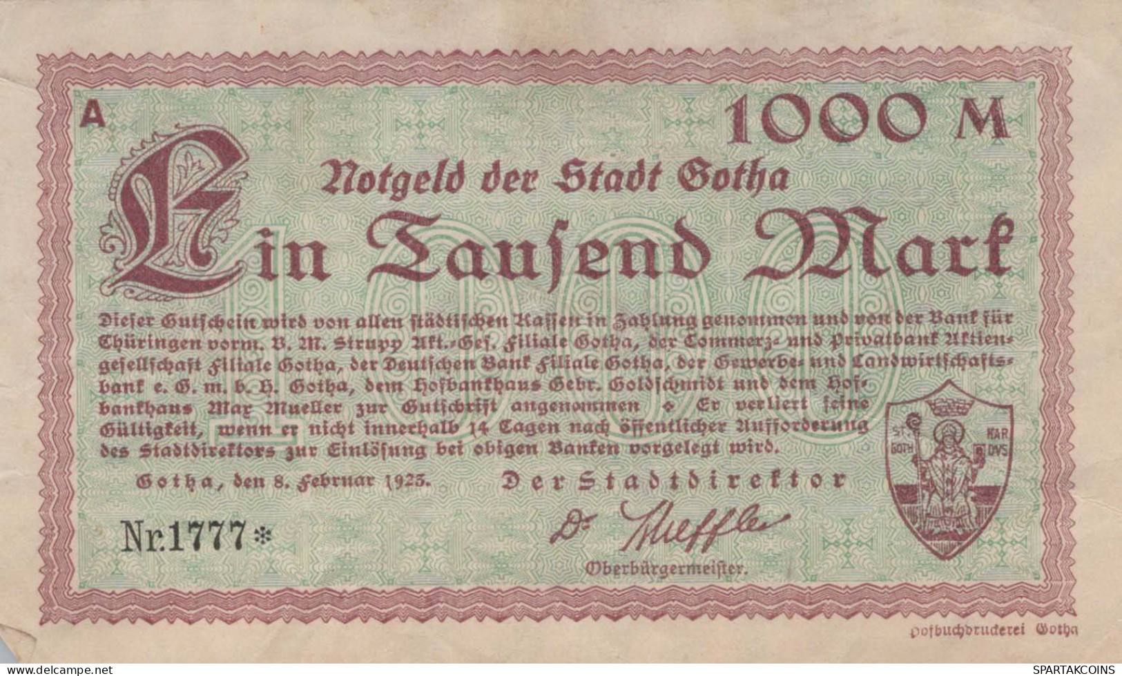 10000 MARK 1923 Stadt GOTHA Thuringia DEUTSCHLAND Notgeld Papiergeld Banknote #PK968 - [11] Emissions Locales