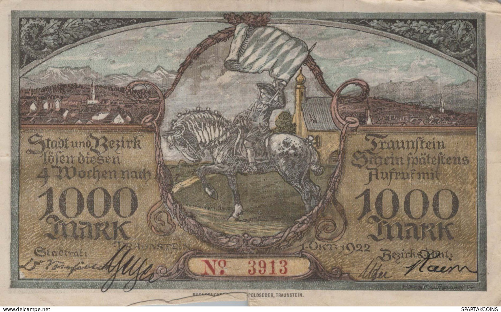 1000 MARK 1923 Stadt TRAUNSTEIN Bavaria DEUTSCHLAND Notgeld Papiergeld Banknote #PK971 - [11] Emissions Locales