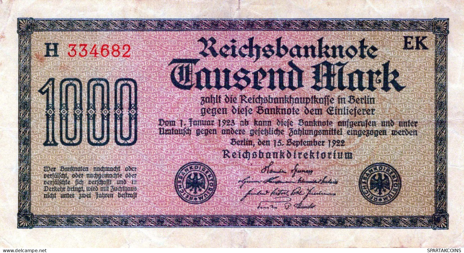 1000 MARK 1922 Stadt BERLIN DEUTSCHLAND Papiergeld Banknote #PL469 - Lokale Ausgaben