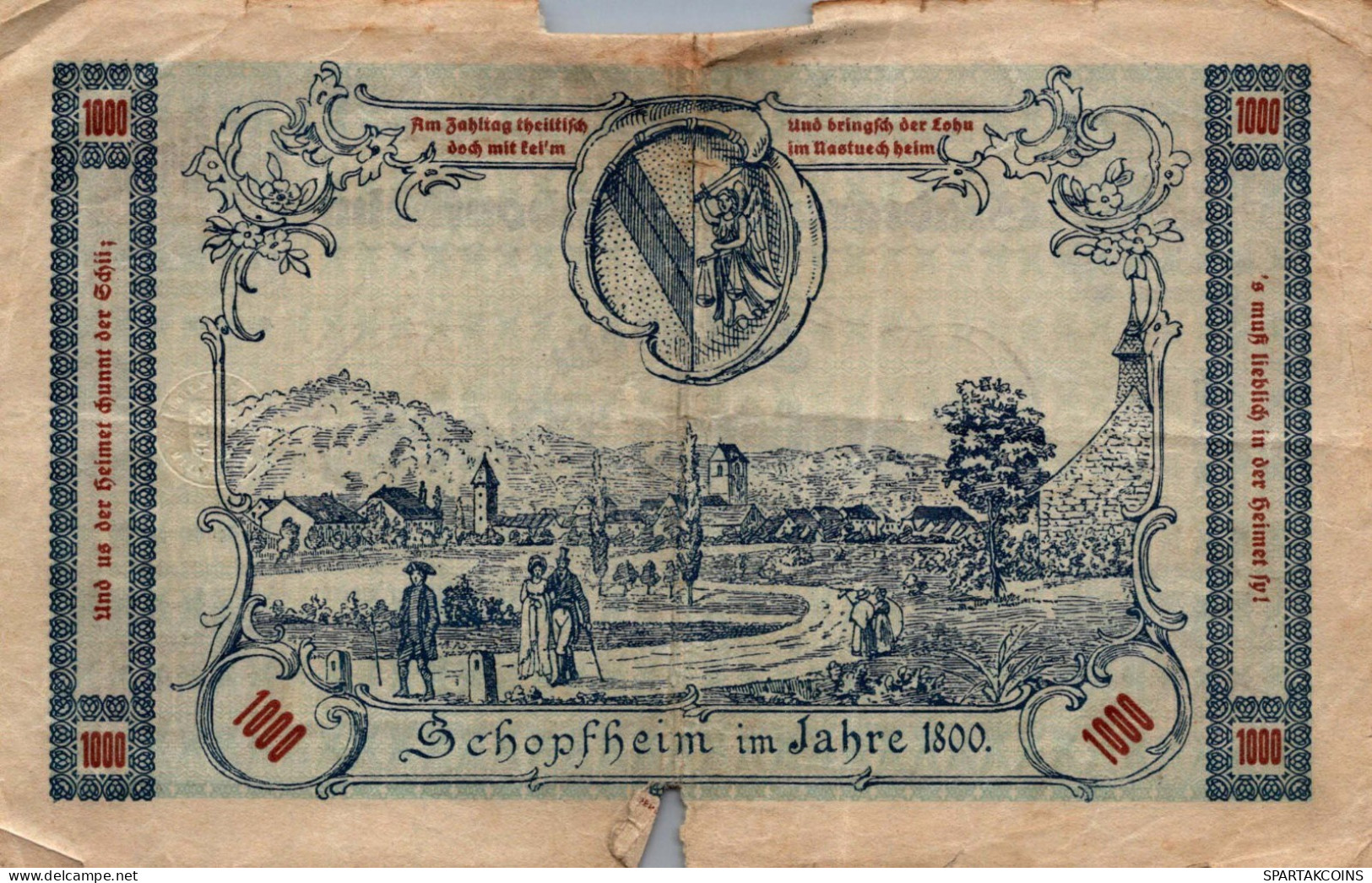 1000 MARK 1922 Stadt SCHOPFHEIM Baden DEUTSCHLAND Notgeld Papiergeld Banknote #PK861 - Lokale Ausgaben