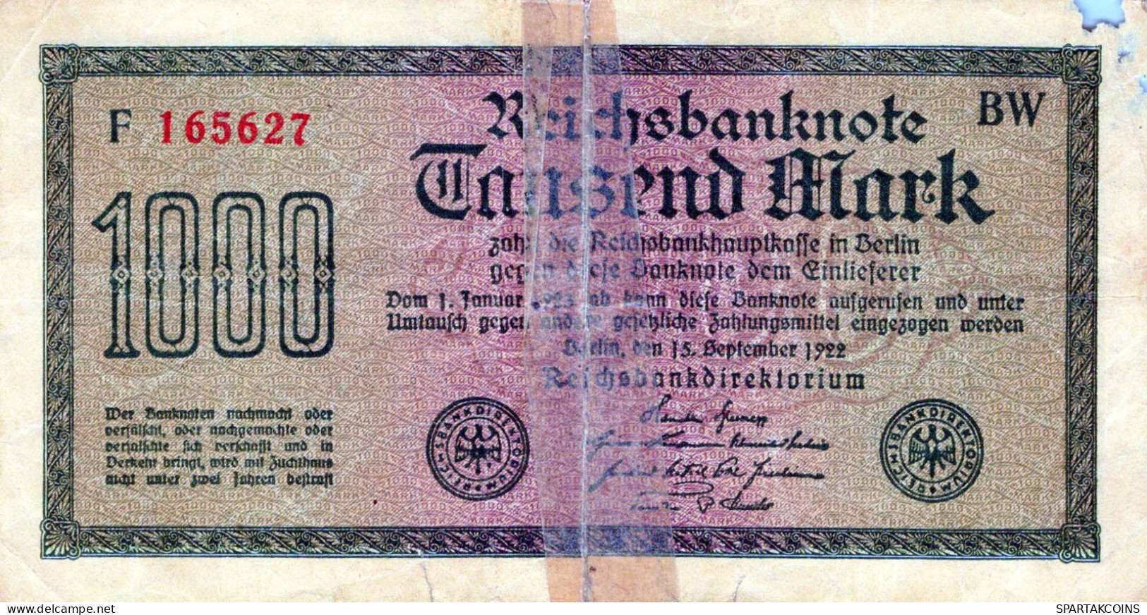 1000 MARK 1922 Stadt BERLIN DEUTSCHLAND Papiergeld Banknote #PL467 - Lokale Ausgaben