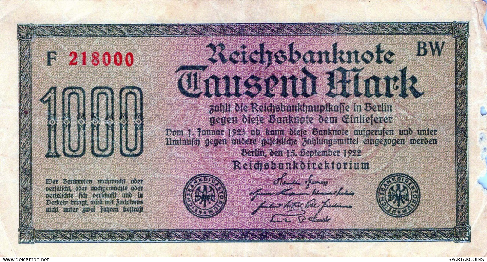 1000 MARK 1922 Stadt BERLIN DEUTSCHLAND Papiergeld Banknote #PL466 - Lokale Ausgaben