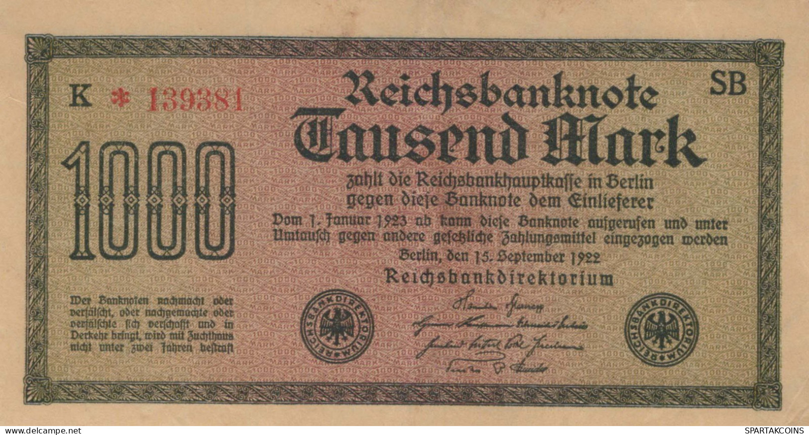 1000 MARK 1922 Stadt BERLIN DEUTSCHLAND Papiergeld Banknote #PL460 - [11] Emissions Locales