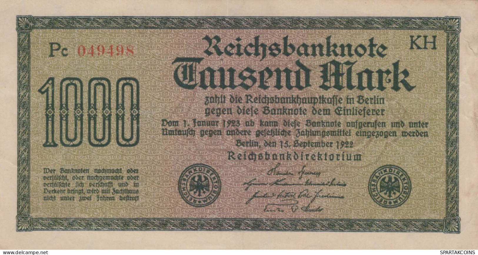 1000 MARK 1922 Stadt BERLIN DEUTSCHLAND Papiergeld Banknote #PL459 - Lokale Ausgaben