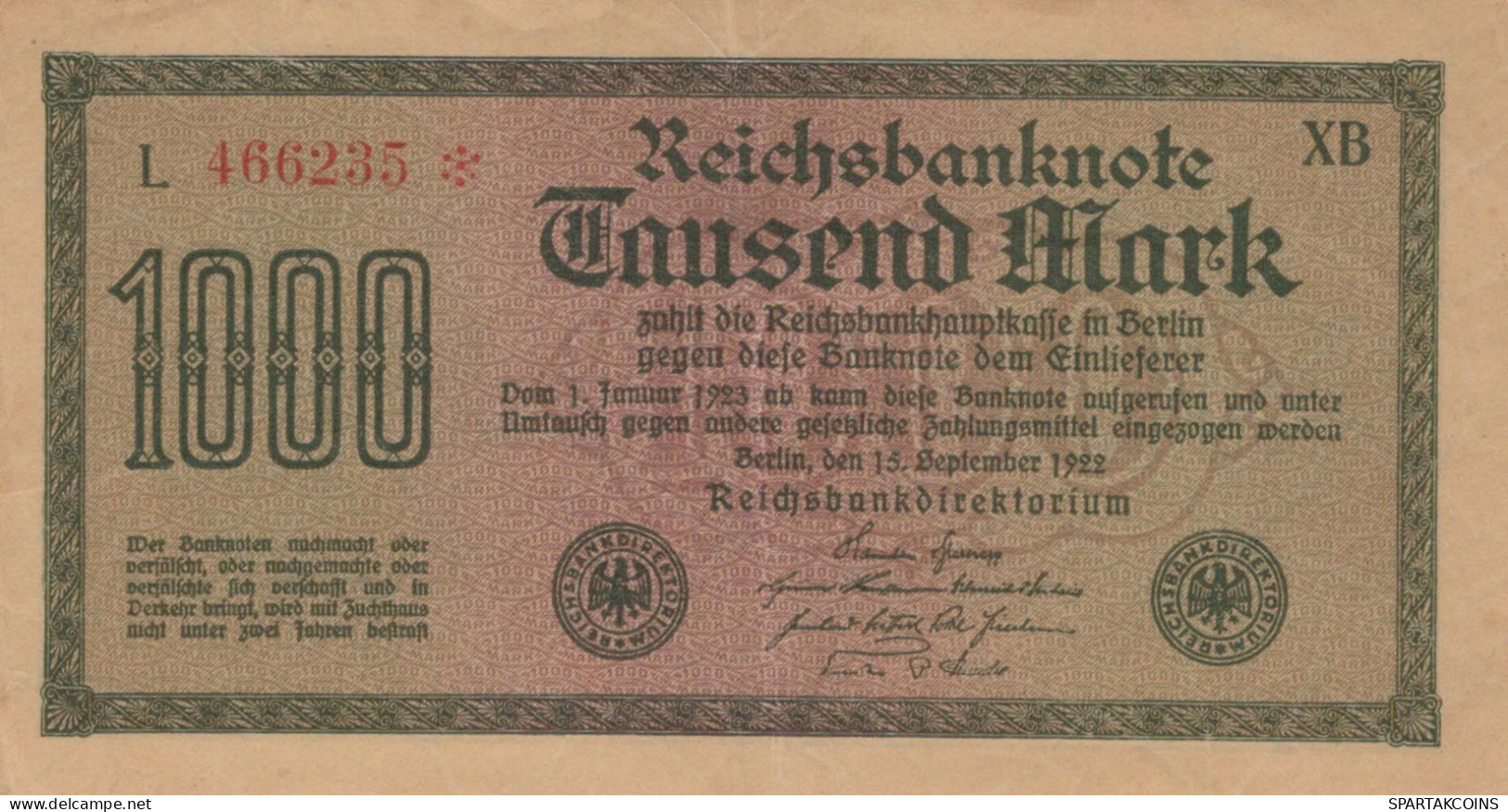 1000 MARK 1922 Stadt BERLIN DEUTSCHLAND Papiergeld Banknote #PL458 - Lokale Ausgaben