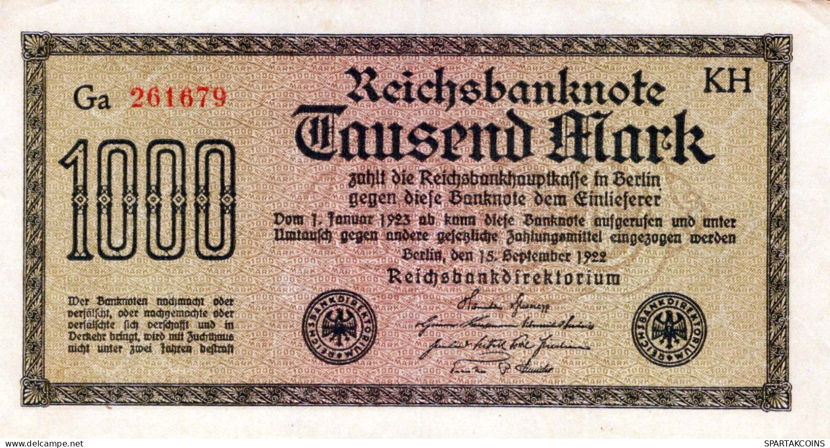 1000 MARK 1922 Stadt BERLIN DEUTSCHLAND Papiergeld Banknote #PL455 - Lokale Ausgaben