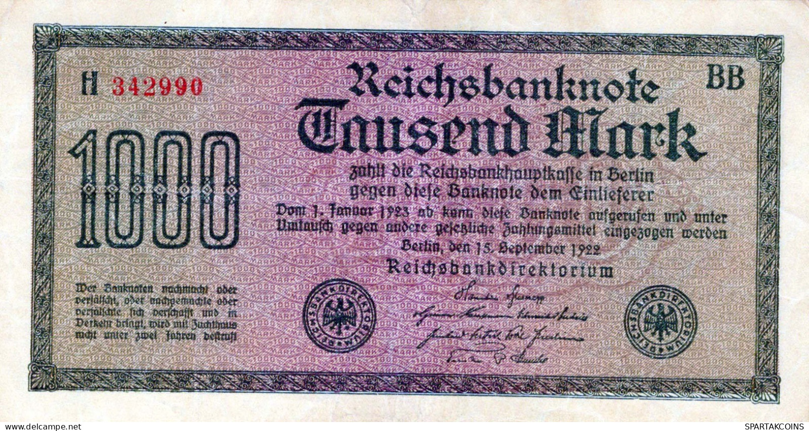 1000 MARK 1922 Stadt BERLIN DEUTSCHLAND Papiergeld Banknote #PL452 - Lokale Ausgaben