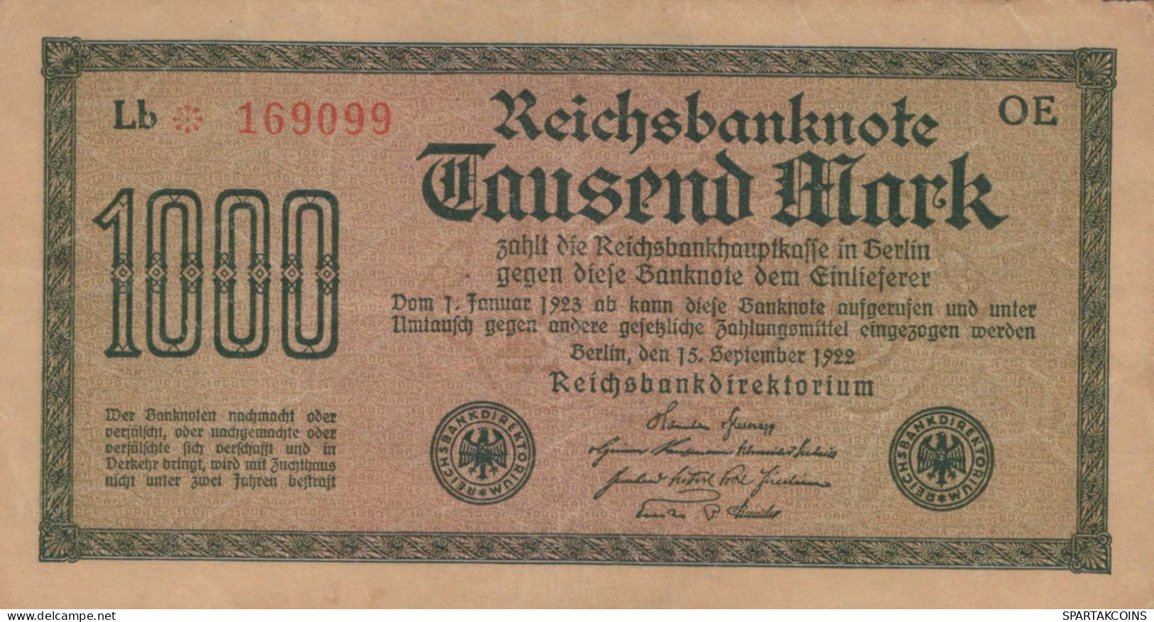 1000 MARK 1922 Stadt BERLIN DEUTSCHLAND Papiergeld Banknote #PL444 - Lokale Ausgaben