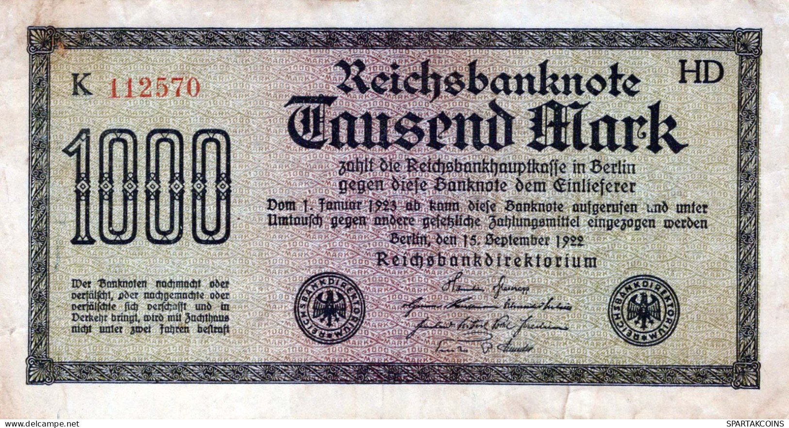 1000 MARK 1922 Stadt BERLIN DEUTSCHLAND Papiergeld Banknote #PL437 - Lokale Ausgaben