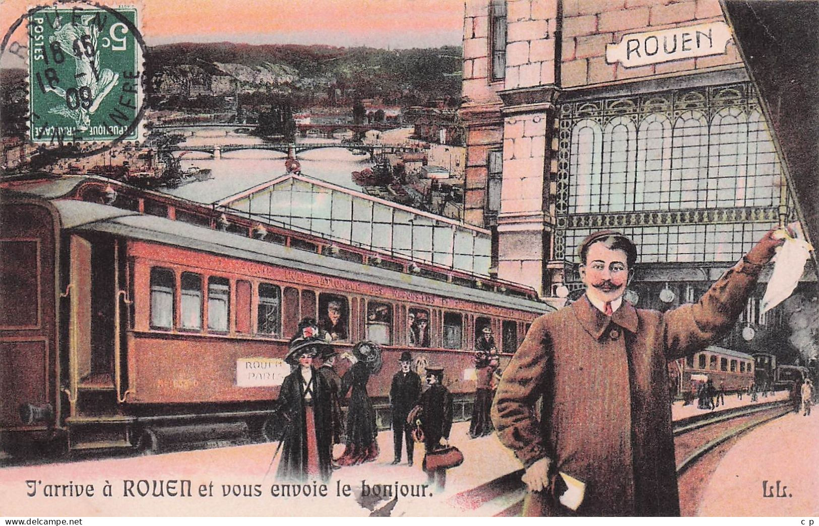 Rouen - J'Arrive A Rouen - Train - Fantaisie -  CPA °J - Sonstige & Ohne Zuordnung