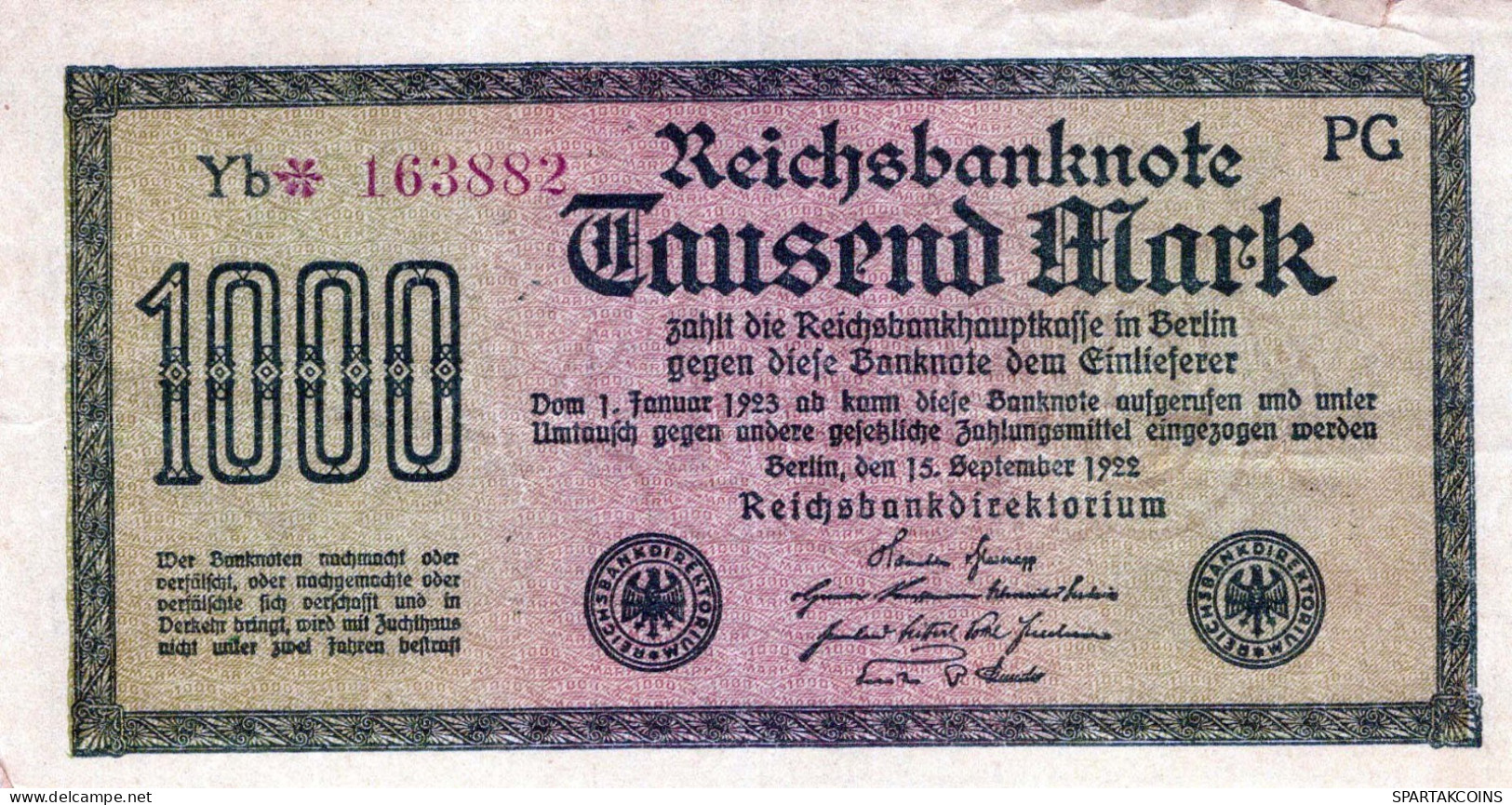 1000 MARK 1922 Stadt BERLIN DEUTSCHLAND Papiergeld Banknote #PL431 - Lokale Ausgaben