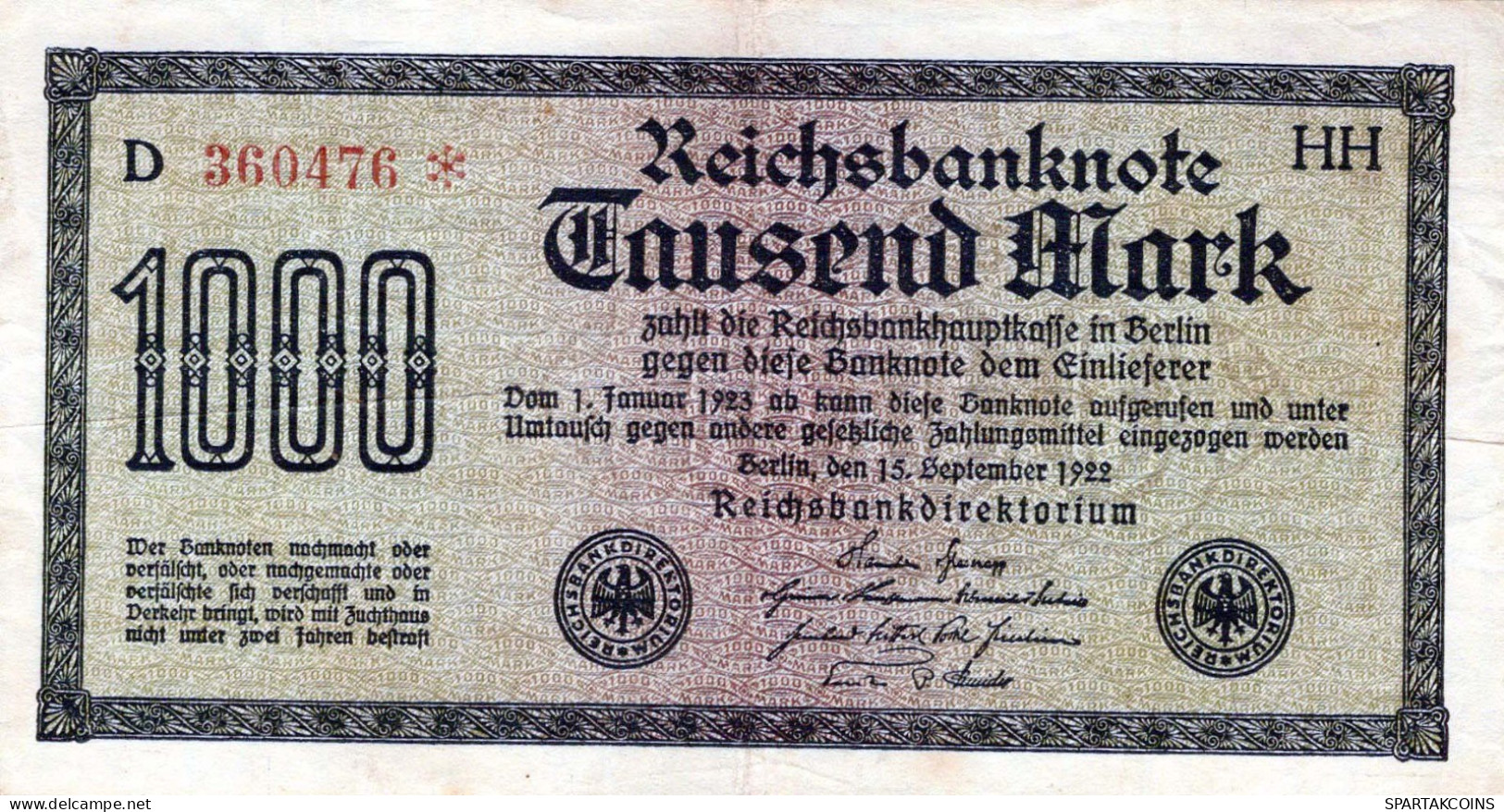 1000 MARK 1922 Stadt BERLIN DEUTSCHLAND Papiergeld Banknote #PL426 - Lokale Ausgaben
