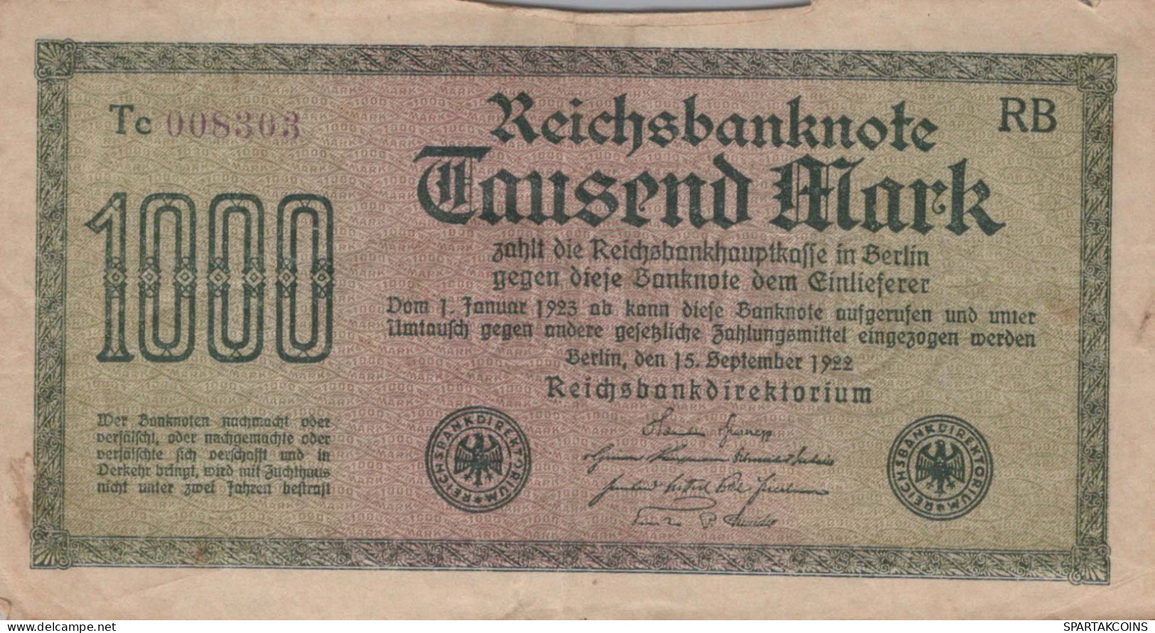 1000 MARK 1922 Stadt BERLIN DEUTSCHLAND Papiergeld Banknote #PL425 - Lokale Ausgaben