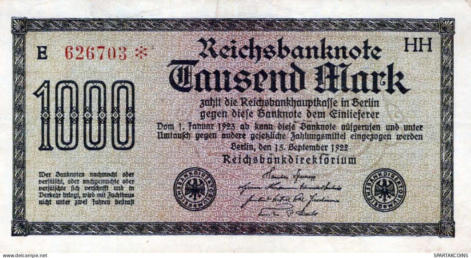 1000 MARK 1922 Stadt BERLIN DEUTSCHLAND Papiergeld Banknote #PL414 - Lokale Ausgaben