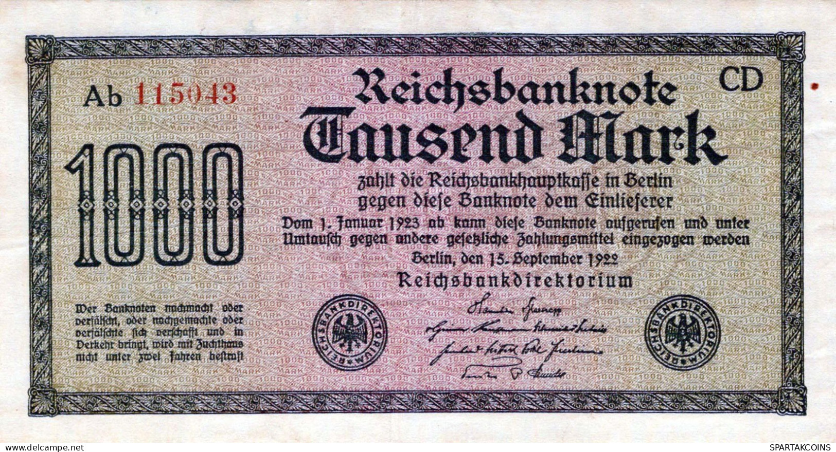 1000 MARK 1922 Stadt BERLIN DEUTSCHLAND Papiergeld Banknote #PL417 - Lokale Ausgaben