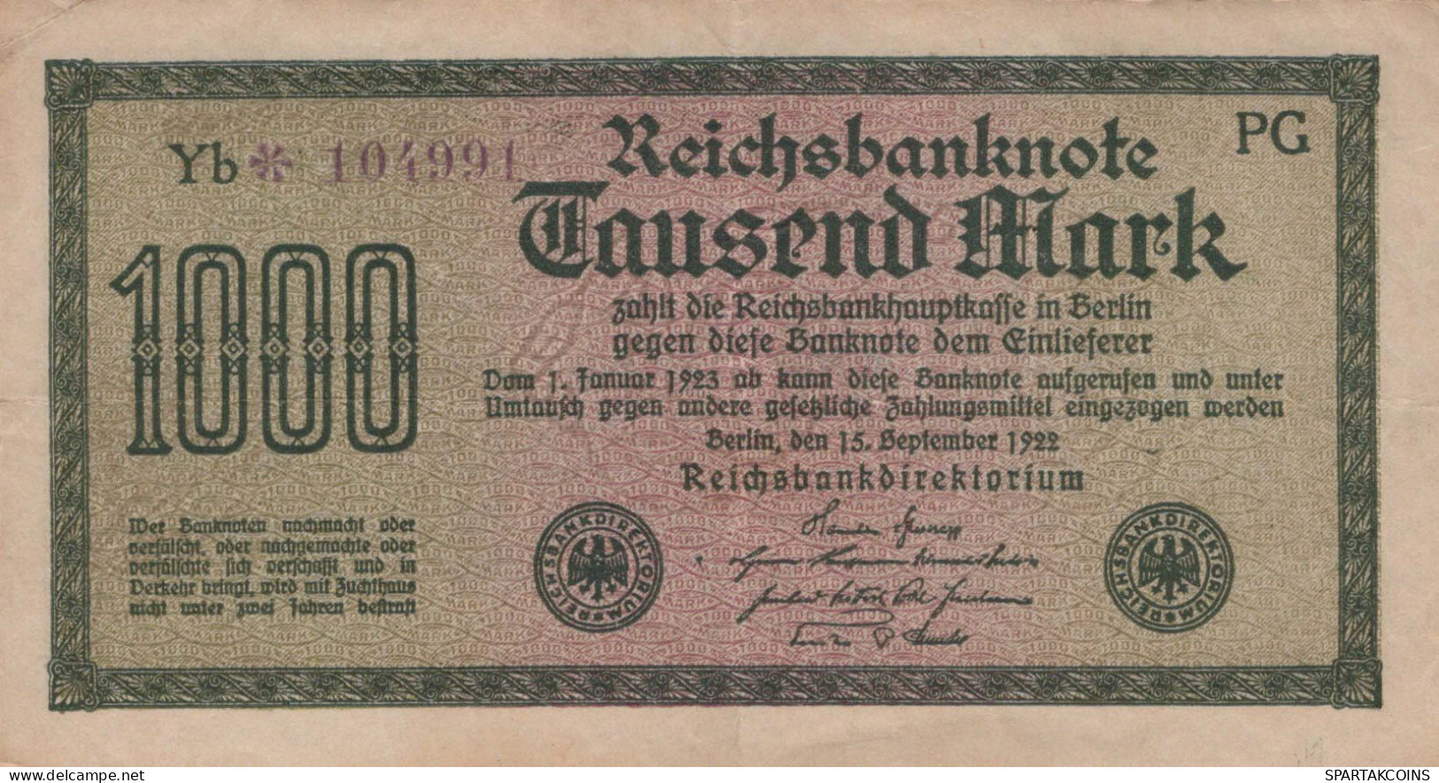 1000 MARK 1922 Stadt BERLIN DEUTSCHLAND Papiergeld Banknote #PL418 - Lokale Ausgaben