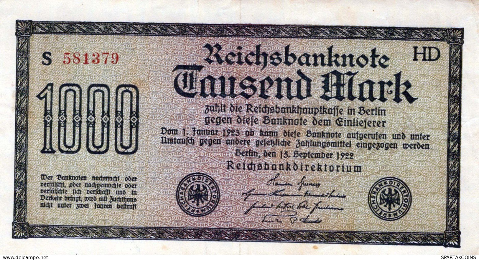 1000 MARK 1922 Stadt BERLIN DEUTSCHLAND Papiergeld Banknote #PL415 - [11] Local Banknote Issues