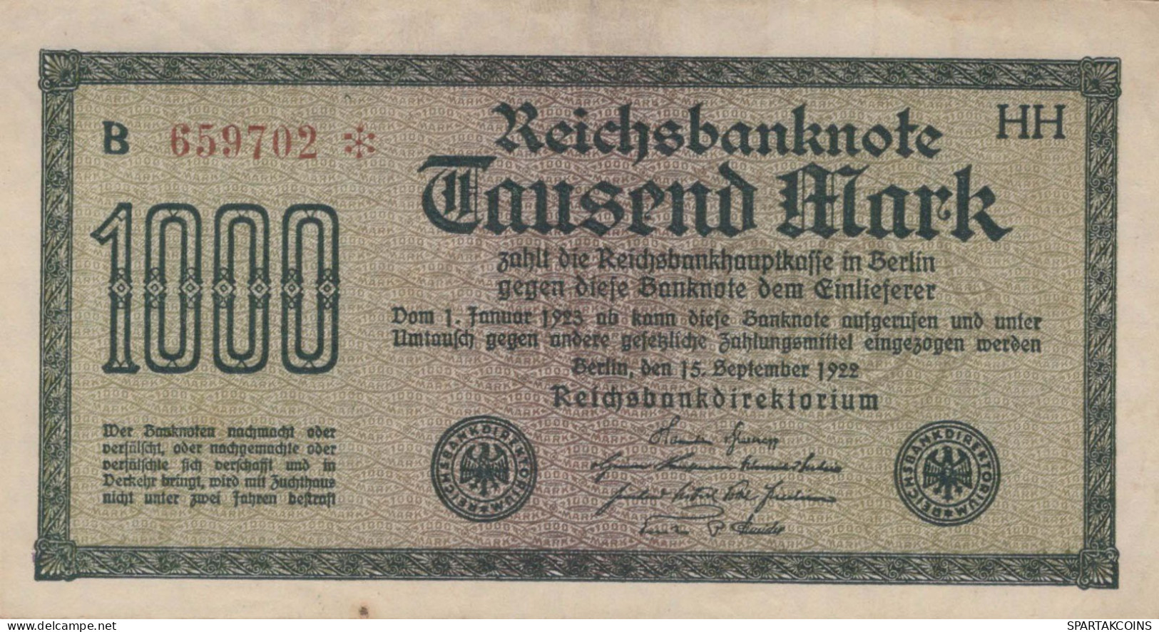 1000 MARK 1922 Stadt BERLIN DEUTSCHLAND Papiergeld Banknote #PL412 - Lokale Ausgaben