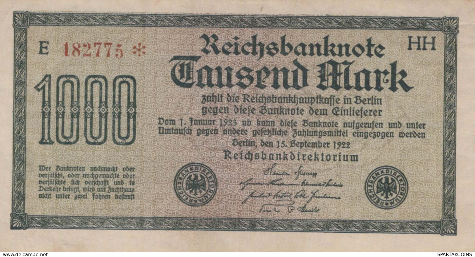 1000 MARK 1922 Stadt BERLIN DEUTSCHLAND Papiergeld Banknote #PL409 - [11] Local Banknote Issues