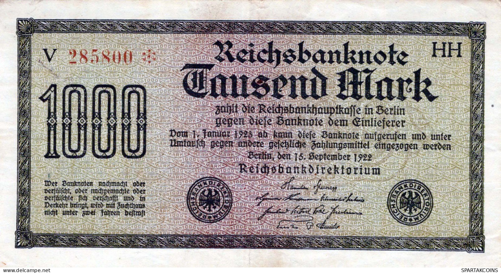 1000 MARK 1922 Stadt BERLIN DEUTSCHLAND Papiergeld Banknote #PL405 - [11] Local Banknote Issues