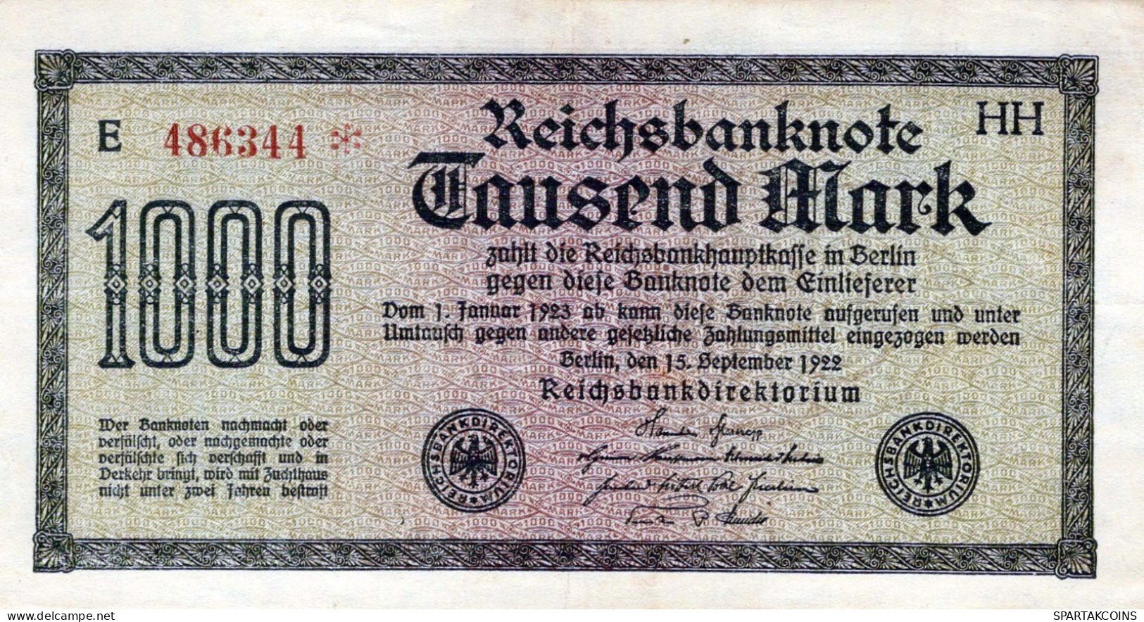 1000 MARK 1922 Stadt BERLIN DEUTSCHLAND Papiergeld Banknote #PL399 - Lokale Ausgaben