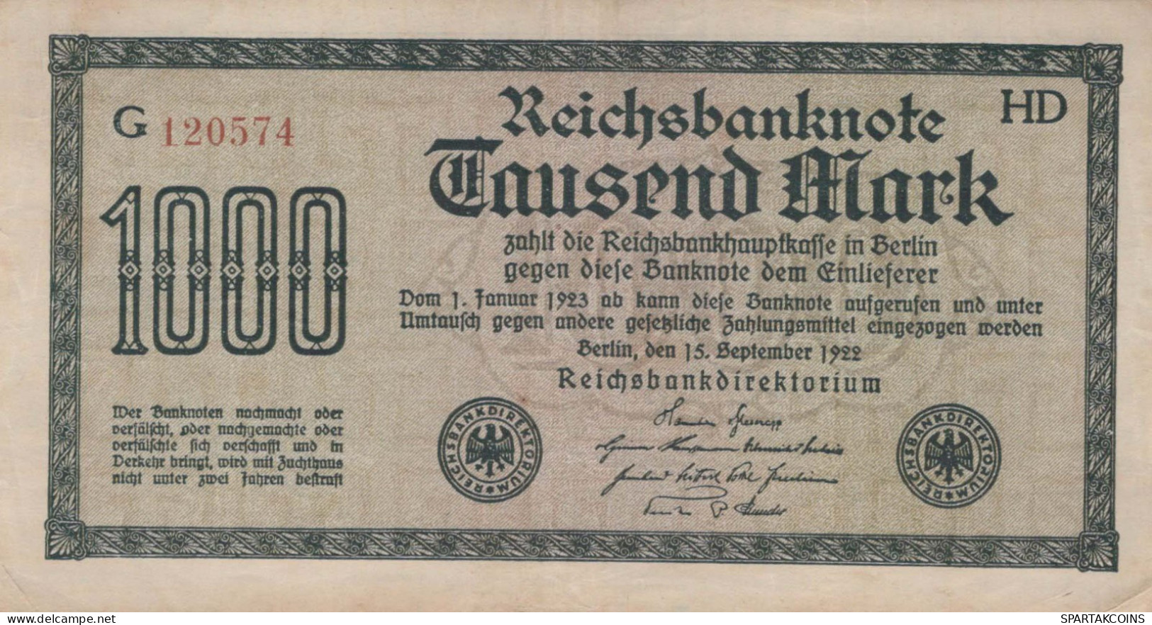 1000 MARK 1922 Stadt BERLIN DEUTSCHLAND Papiergeld Banknote #PL407 - Lokale Ausgaben