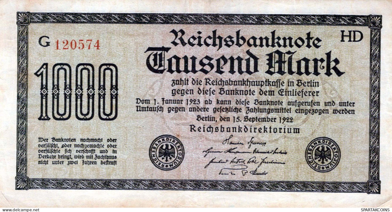 1000 MARK 1922 Stadt BERLIN DEUTSCHLAND Papiergeld Banknote #PL407 - [11] Local Banknote Issues