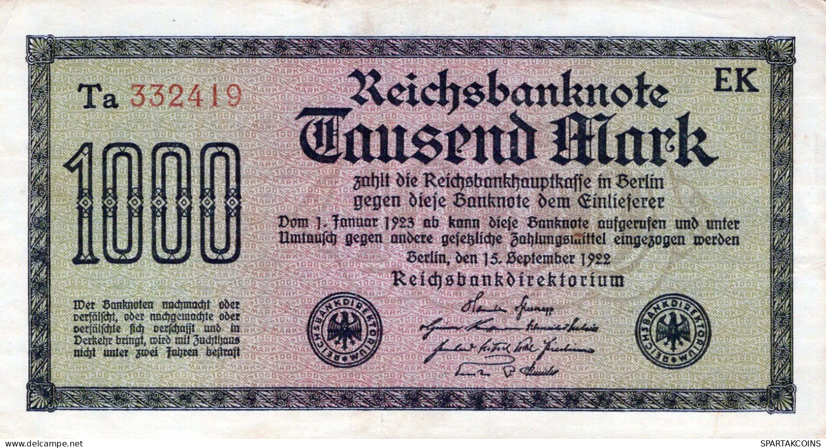 1000 MARK 1922 Stadt BERLIN DEUTSCHLAND Papiergeld Banknote #PL401 - [11] Local Banknote Issues