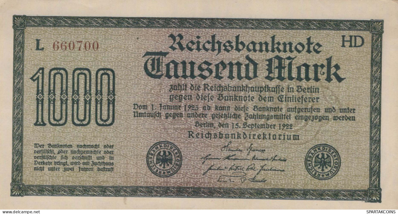 1000 MARK 1922 Stadt BERLIN DEUTSCHLAND Papiergeld Banknote #PL395 - Lokale Ausgaben