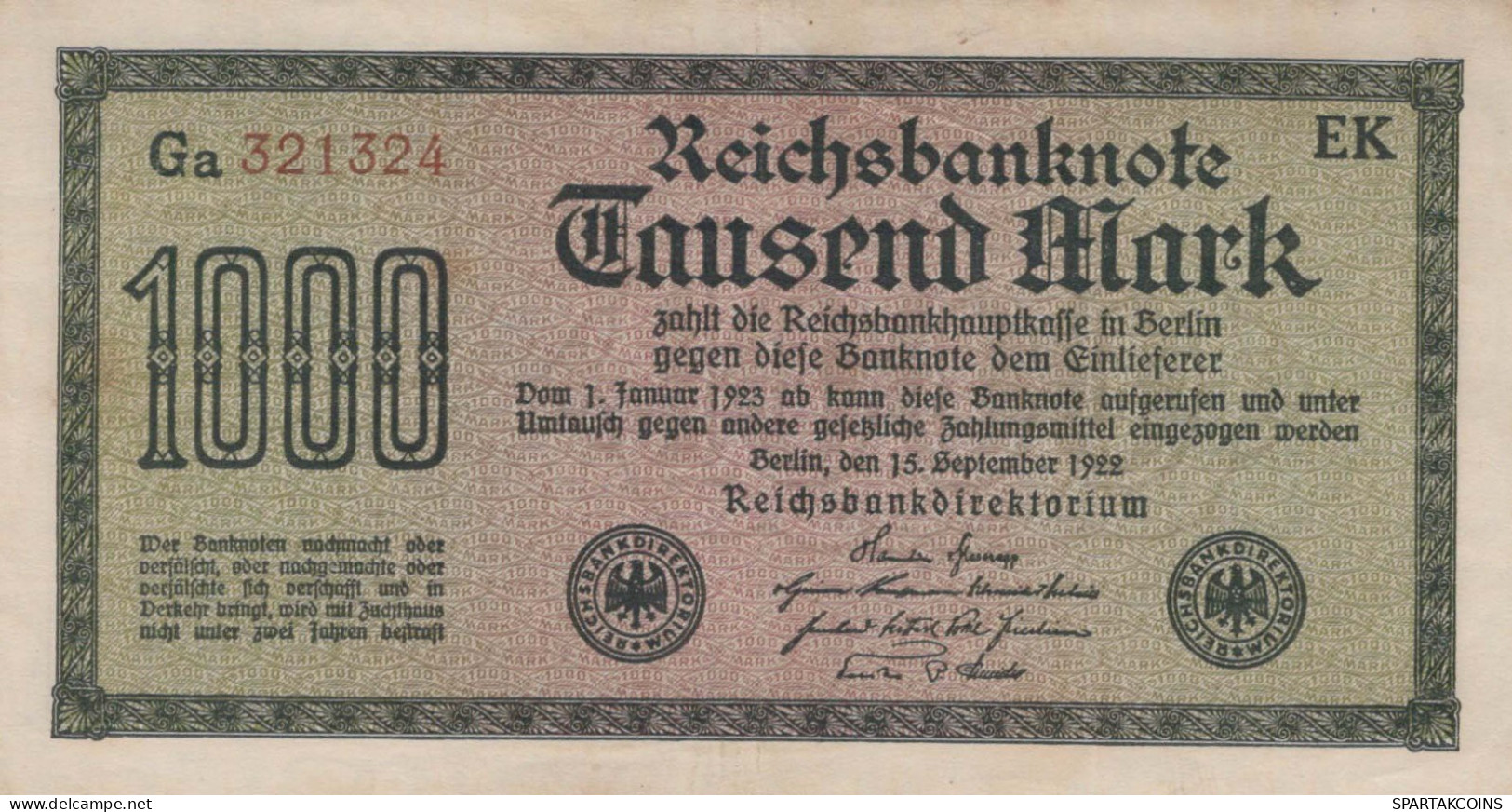 1000 MARK 1922 Stadt BERLIN DEUTSCHLAND Papiergeld Banknote #PL392 - Lokale Ausgaben
