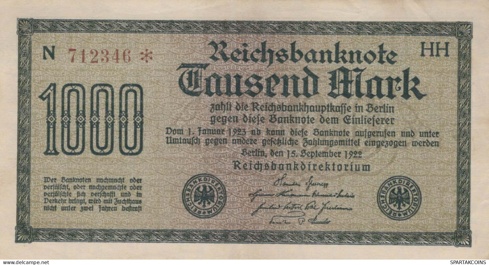 1000 MARK 1922 Stadt BERLIN DEUTSCHLAND Papiergeld Banknote #PL394 - Lokale Ausgaben