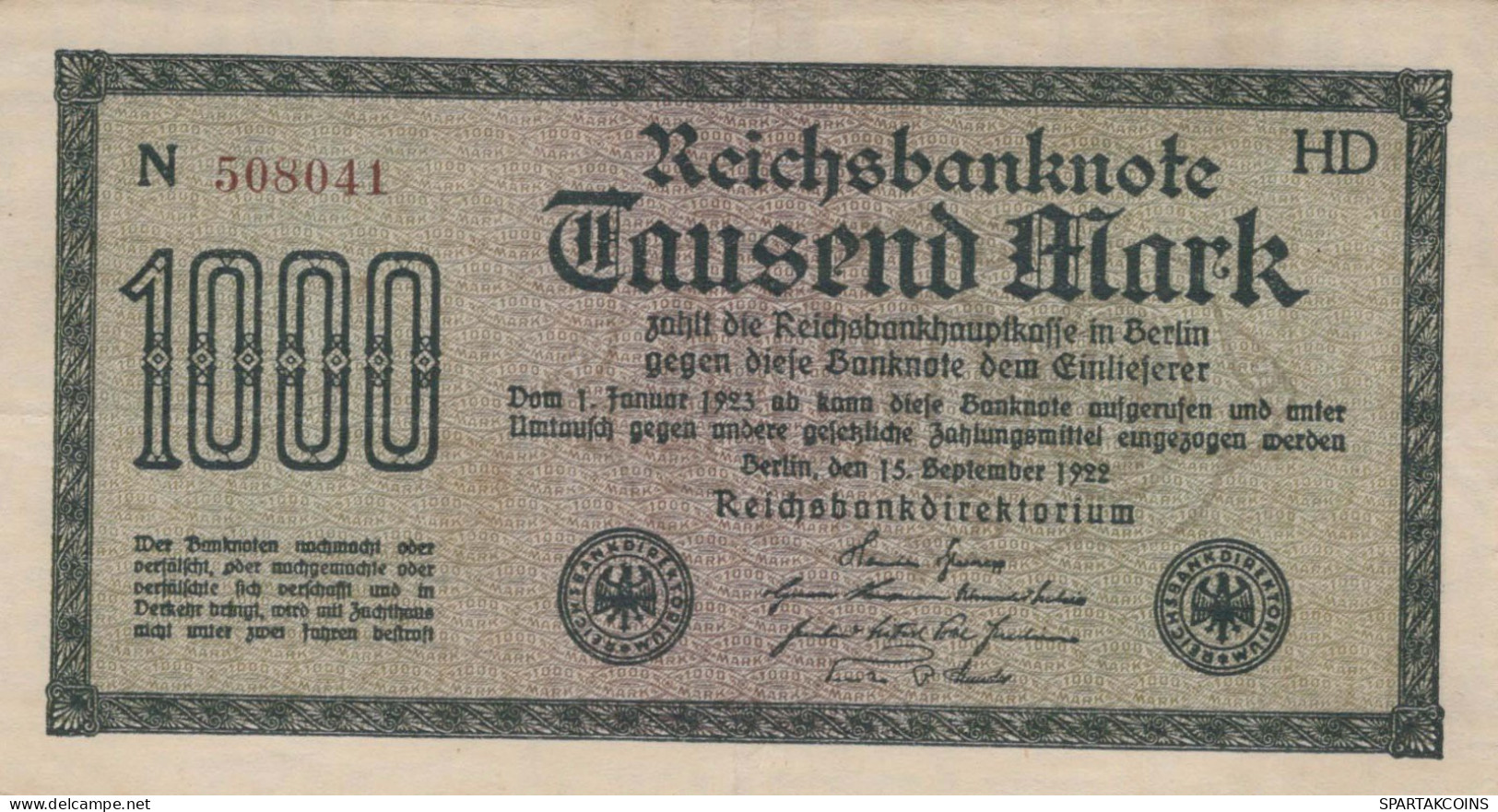 1000 MARK 1922 Stadt BERLIN DEUTSCHLAND Papiergeld Banknote #PL386 - Lokale Ausgaben