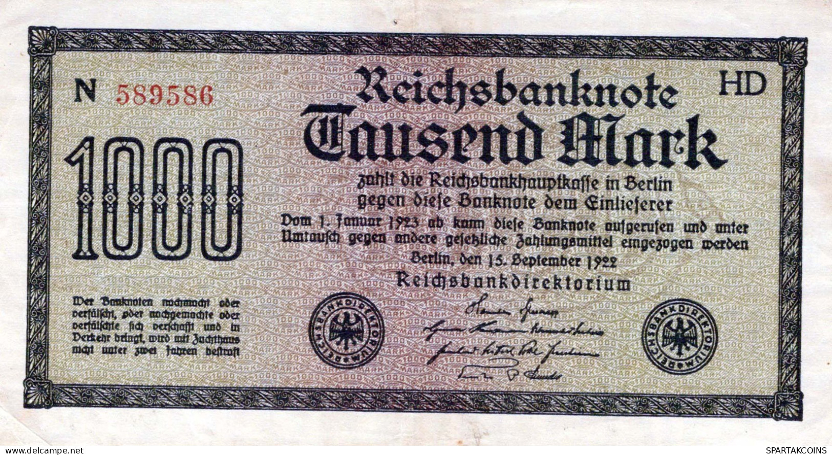 1000 MARK 1922 Stadt BERLIN DEUTSCHLAND Papiergeld Banknote #PL391 - [11] Local Banknote Issues