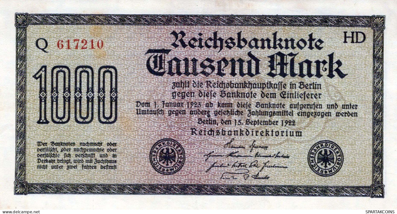 1000 MARK 1922 Stadt BERLIN DEUTSCHLAND Papiergeld Banknote #PL384 - [11] Local Banknote Issues