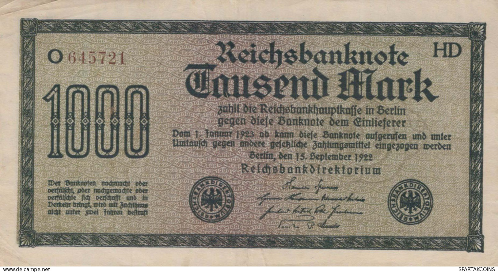 1000 MARK 1922 Stadt BERLIN DEUTSCHLAND Papiergeld Banknote #PL379 - Lokale Ausgaben